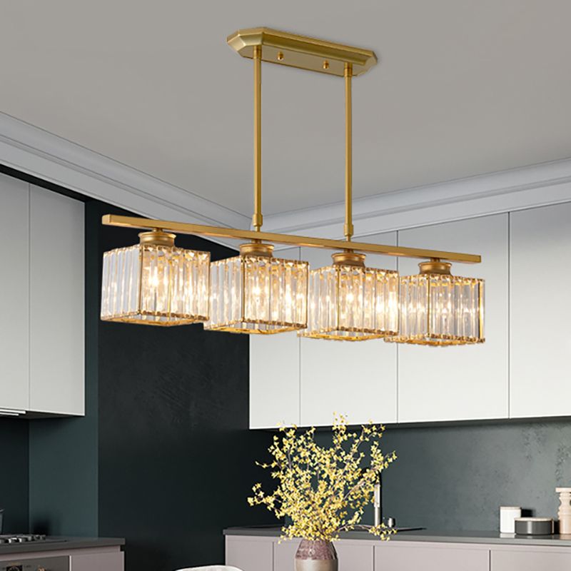 Metal and Crystal Pendant Light Multi-Light Fixture | Geometric Modern Style | Sparkling Dining Room Table Illumination