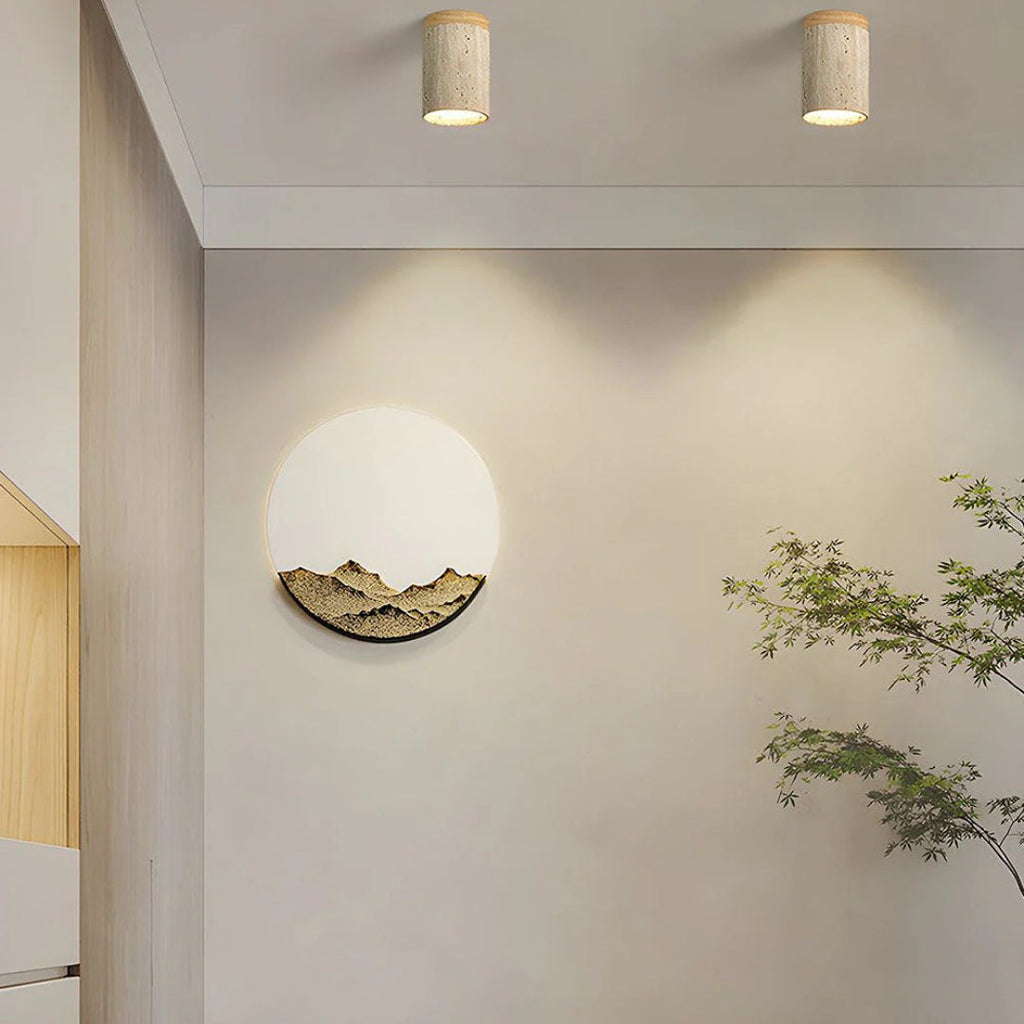 Stone and Wood Cylinder Ceiling Light