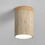 Stone and Wood Cylinder Ceiling Light