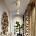 Stone and Wood Cylinder Ceiling Light