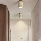 Stone and Wood Cylinder Ceiling Light