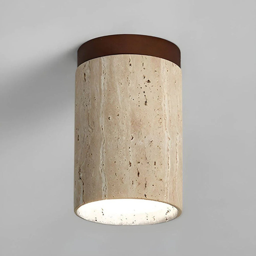 Stone and Wood Cylinder Ceiling Light