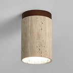 Stone and Wood Cylinder Ceiling Light