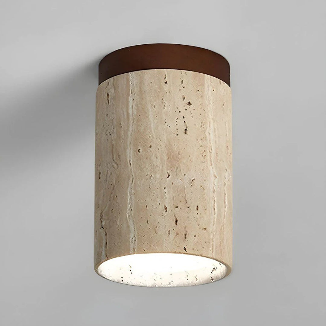 Stone and Wood Cylinder Ceiling Light