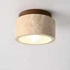 Stone and Wood Cylinder Ceiling Light