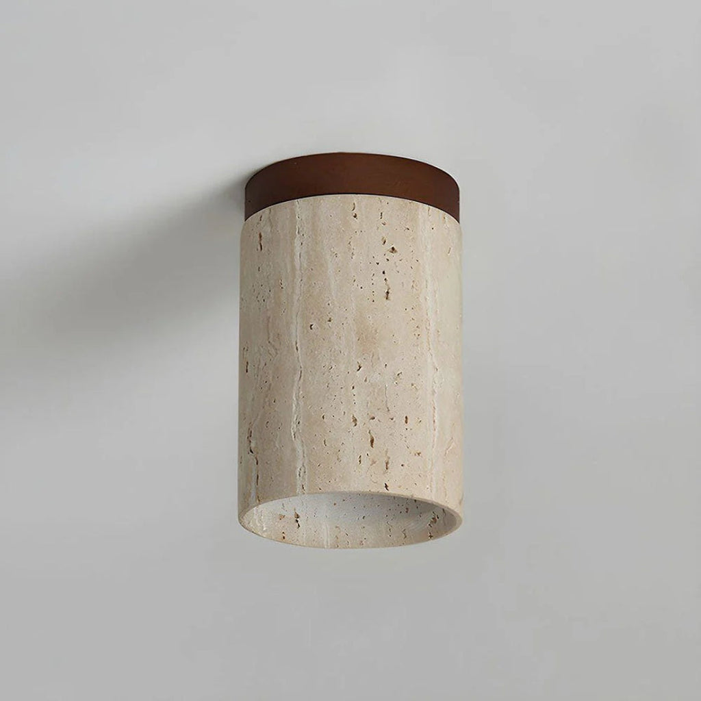 Stone and Wood Cylinder Ceiling Light