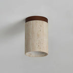 Stone and Wood Cylinder Ceiling Light