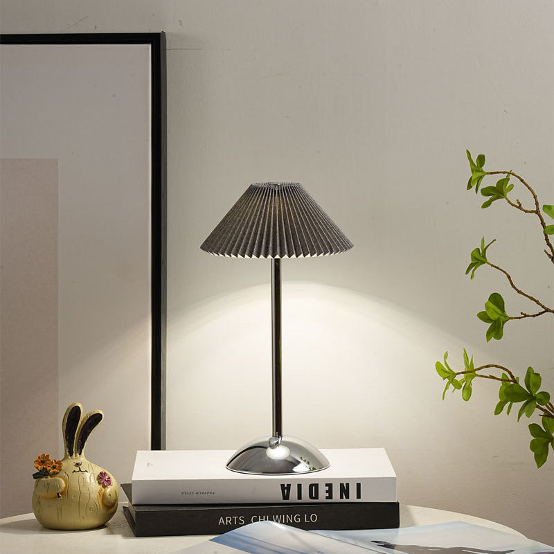Table Lamp Brass Fabric | Scandinavian Modern Style | Cordless Rechargeable 2000mAh Battery | 3-Color Switch Ambient Glow