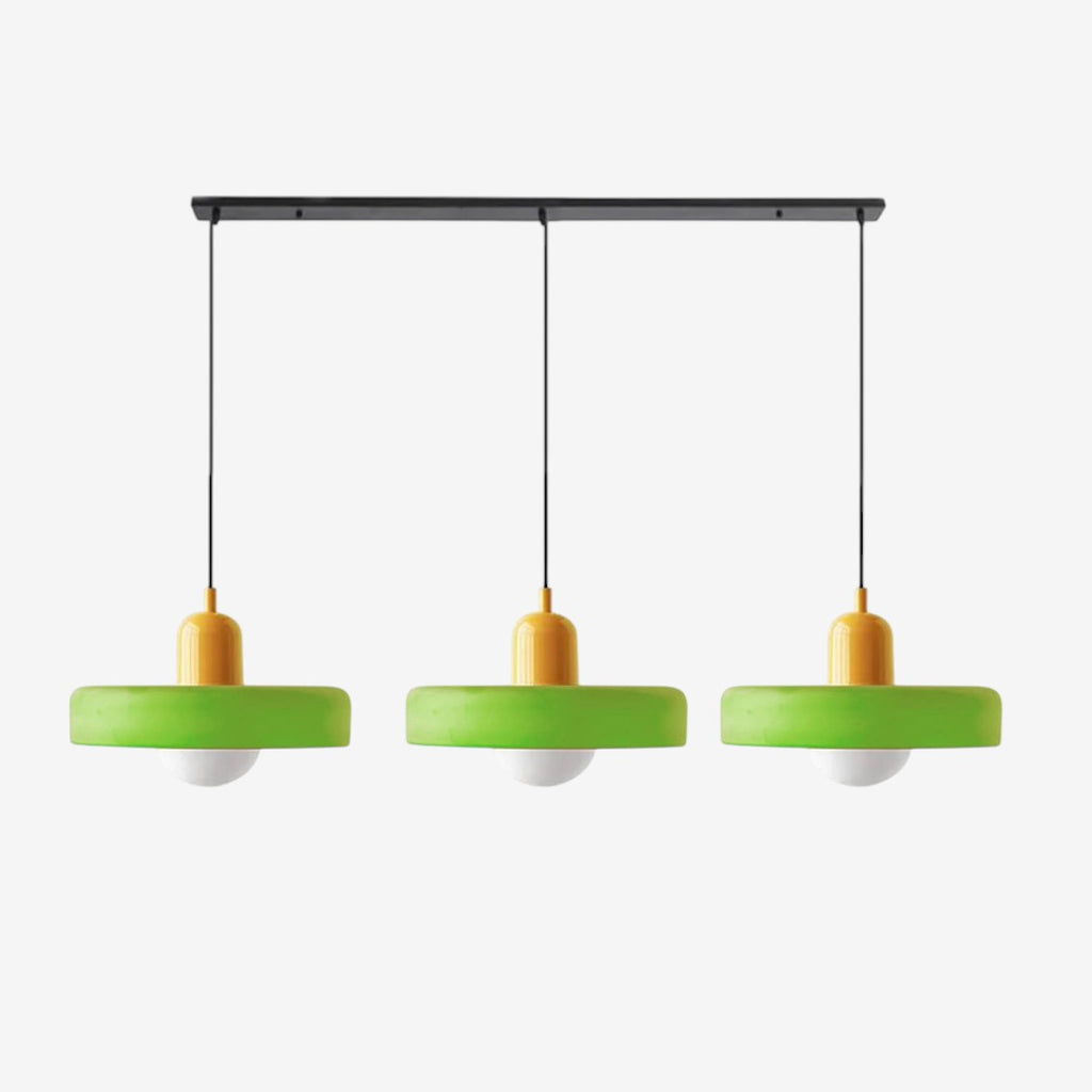 Triple Glass Pendant Lamp – Retro Inspired Colorful Dining Table Design