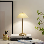 Table Lamp Brass Fabric | Scandinavian Modern Style | Cordless Rechargeable 2000mAh Battery | 3-Color Switch Ambient Glow
