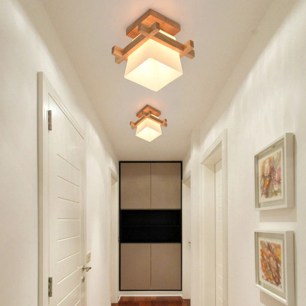 Japanese Wooden Square Ceiling Light