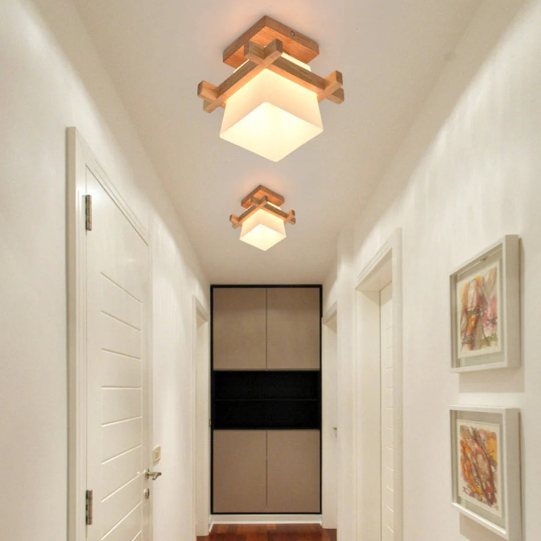 Japanese Wooden Square Ceiling Light