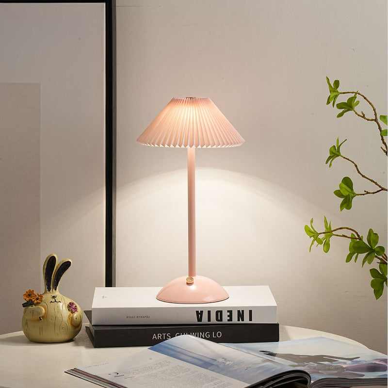 Table Lamp Brass Fabric | Scandinavian Modern Style | Cordless Rechargeable 2000mAh Battery | 3-Color Switch Ambient Glow