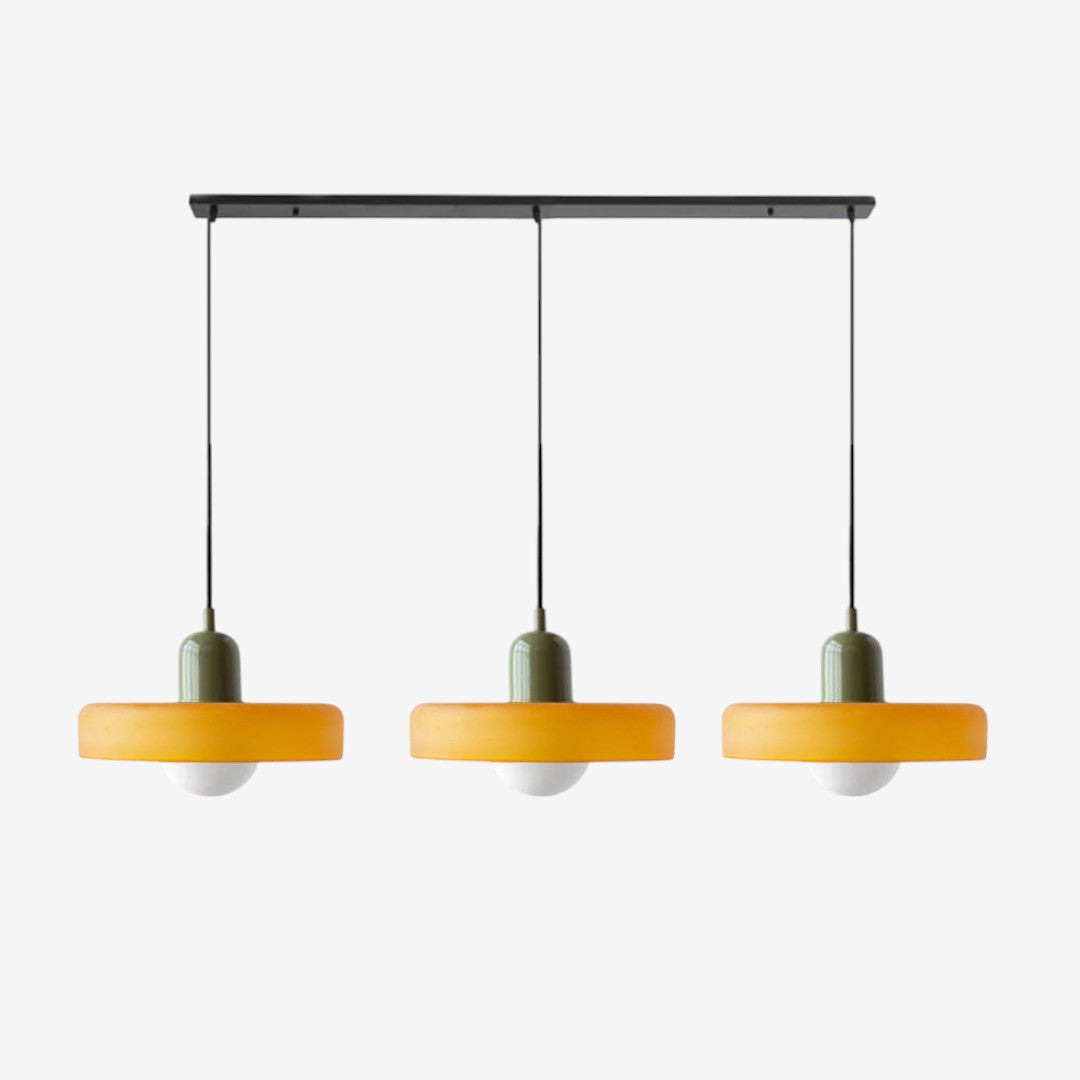 Triple Glass Pendant Lamp – Retro Inspired Colorful Dining Table Design