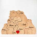 Wooden Bear Family Statue Natural Wood 12-17 cm Height | Handcrafted Puzzle Style | Personalizable Home Decor Gift