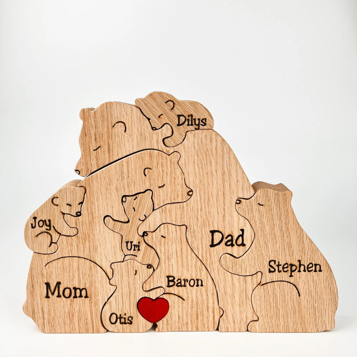Wooden Bear Family Statue Natural Wood 12-17 cm Height | Handcrafted Puzzle Style | Personalizable Home Decor Gift