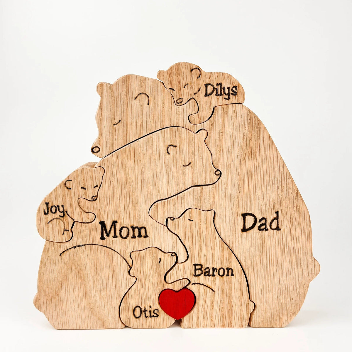 Wooden Bear Family Statue Natural Wood 12-17 cm Height | Handcrafted Puzzle Style | Personalizable Home Decor Gift