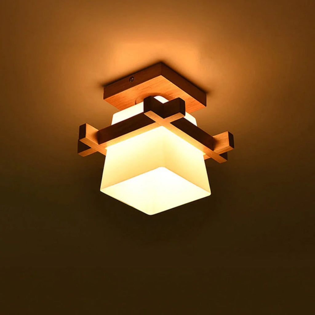 Japanese Wooden Square Ceiling Light