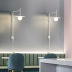 Swing Arm Wall Lamp Metal and Glass | Adjustable Articulated Design | Flexible Plug-In Lighting for Bedside and Living Room