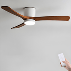 Ceiling Fan with Light Sycamore Wood Blades | Silent 6-Speed DC Motor | Flush Mount Nordic Design for Home Interiors