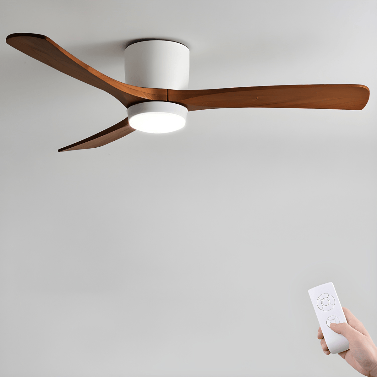 Ceiling Fan with Light Sycamore Wood Blades | Silent 6-Speed DC Motor | Flush Mount Nordic Design for Home Interiors