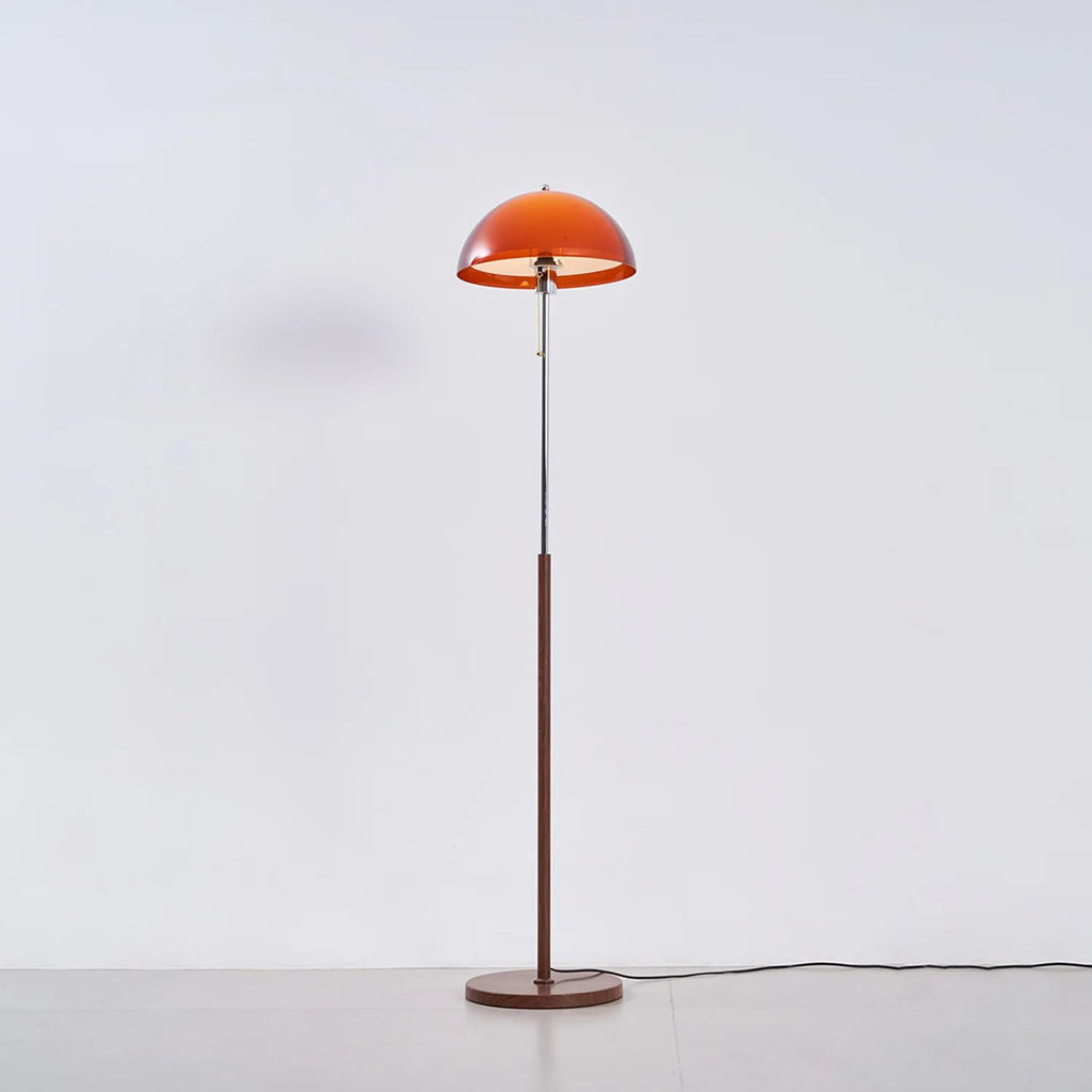 Amber Glass Floor Lamp – Retro Style With Walnut Wood And Metal Base