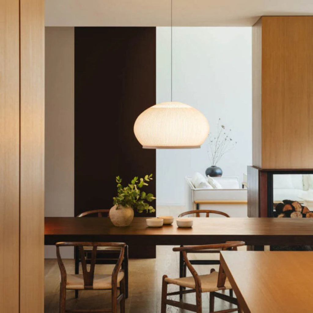 Japandi Ribbed Wood Pendant Light