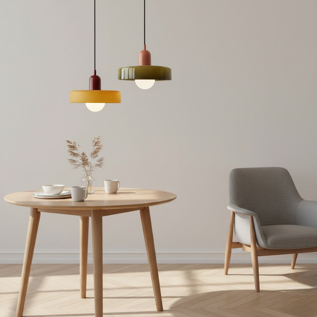 Bauhaus Colored Glass Pendant Lamp – Geometric Stacked Suspension Light