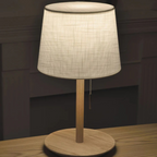 Nordic Wood Table Lamp Fabric Shade Bedside Light Modern Accent Lamp