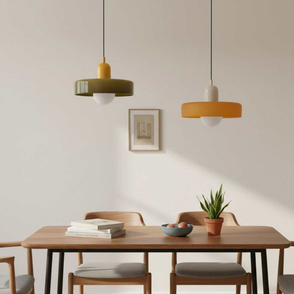 Bauhaus Colored Glass Pendant Lamp – Geometric Stacked Suspension Light