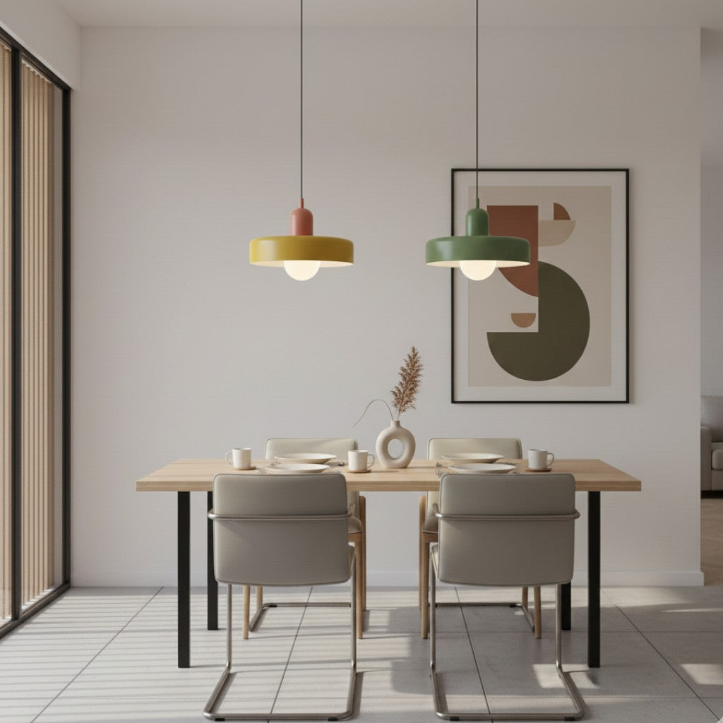 Bauhaus Colored Glass Pendant Lamp – Geometric Stacked Suspension Light