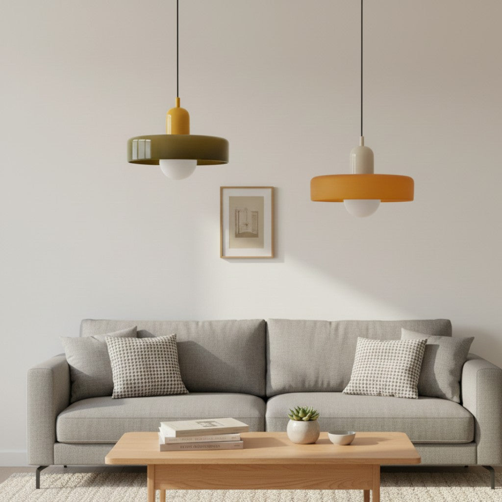 Bauhaus Colored Glass Pendant Lamp – Geometric Stacked Suspension Light