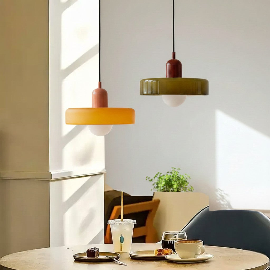 Bauhaus Colored Glass Pendant Lamp – Geometric Stacked Suspension Light