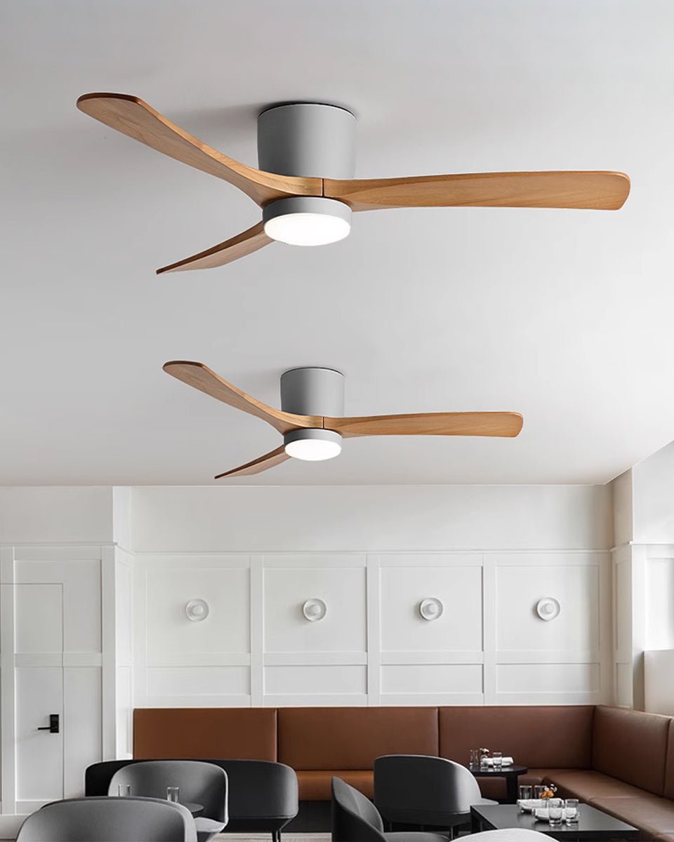 Ceiling Fan with Light Sycamore Wood Blades | Silent 6-Speed DC Motor | Flush Mount Nordic Design for Home Interiors