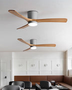 Ceiling Fan with Light Sycamore Wood Blades | Silent 6-Speed DC Motor | Flush Mount Nordic Design for Home Interiors