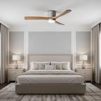Ceiling Fan with Light Sycamore Wood Blades | Silent 6-Speed DC Motor | Flush Mount Nordic Design for Home Interiors