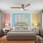 Ceiling Fan with Light Sycamore Wood Blades | Silent 6-Speed DC Motor | Flush Mount Nordic Design for Home Interiors