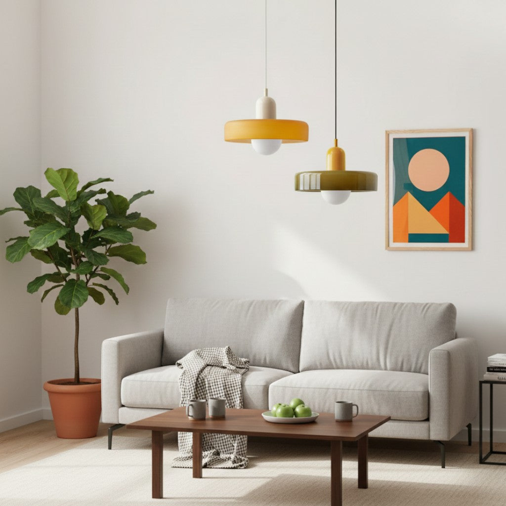 Bauhaus Colored Glass Pendant Lamp – Geometric Stacked Suspension Light