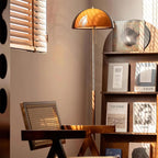 Amber Glass Floor Lamp – Retro Style With Walnut Wood And Metal Base