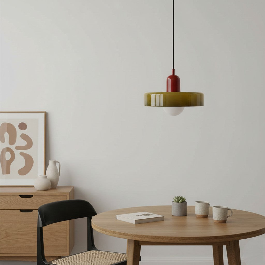 Bauhaus Colored Glass Pendant Lamp – Geometric Stacked Suspension Light