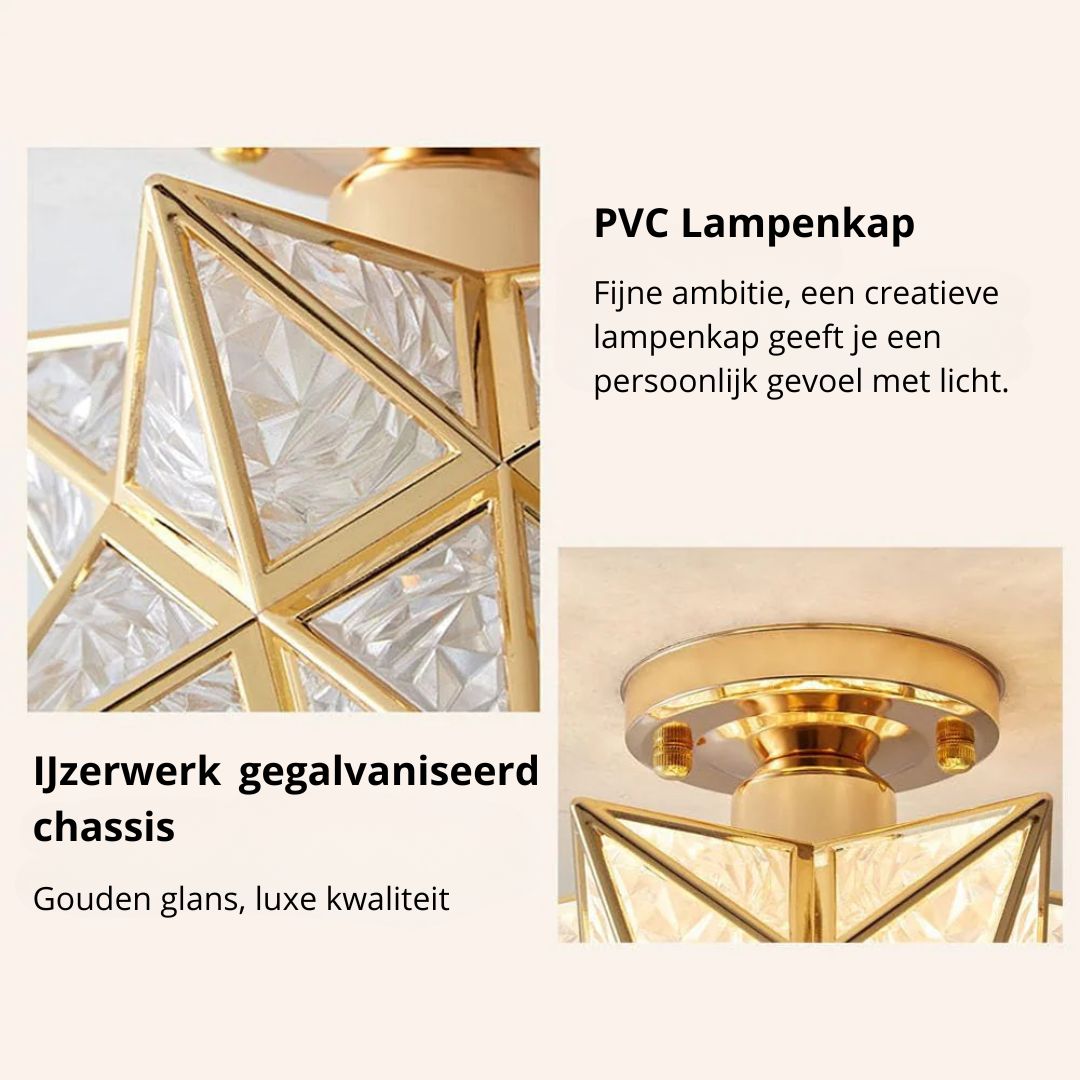 Star Shaped Ceiling Lamp – Geometric Sculptural Design With Gold Accents
