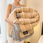 Ribbed Plush Throw Blanket Soft Fleece Bedspread Cozy Winter Blanket