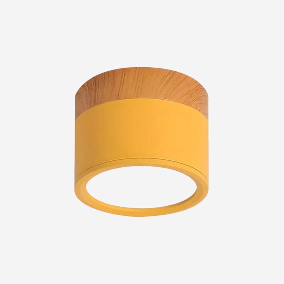 Wood And Metal Ceiling Lamp – Small Cylindrical Modern Accent Design
