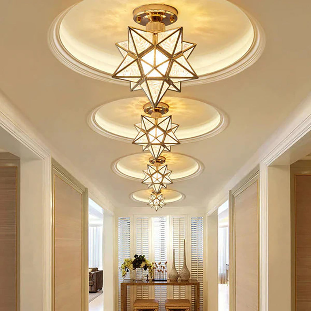Star Shaped Ceiling Lamp – Geometric Sculptural Design With Gold Accents