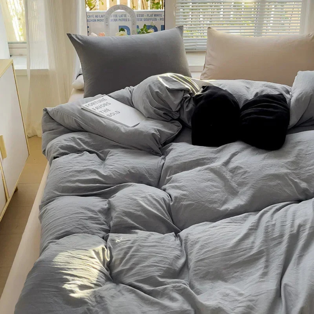Soft Washed Duvet Cover Set Minimalist Bedding Collection Modern Bedroom Linen Set