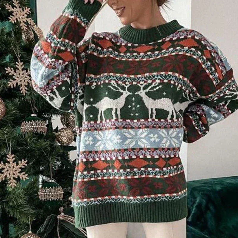 Women's Oversized Christmas Sweater – Y2K Nordic Geometric Pattern Chunky Knit Pullover