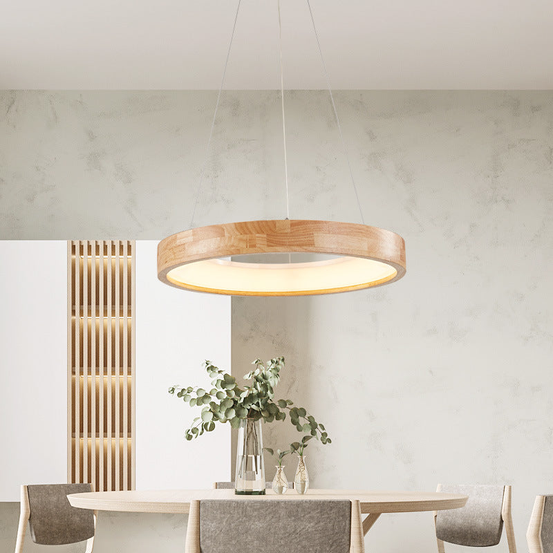 Ring Pendant Light Wood and Acrylic | Modern Minimalist Style | Uniform LED Illumination for Dining and Living Rooms