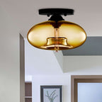 Globe Ceiling Light Flush Mount Glass and Metal Fixture | Art Deco Inspired Style | Warm Ambient Lighting for Living Rooms