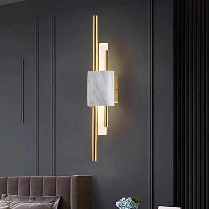 Drena Applique Murale Linéaire Moderne Marbre. Blanc/Vert/Or. Salon - Neutralighting