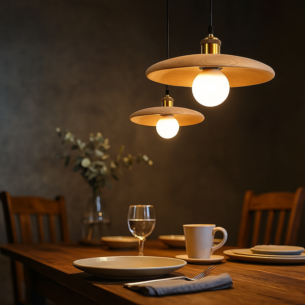 Scandinavian Wooden Pendant Lamp – Glass Art LED Ceiling Light